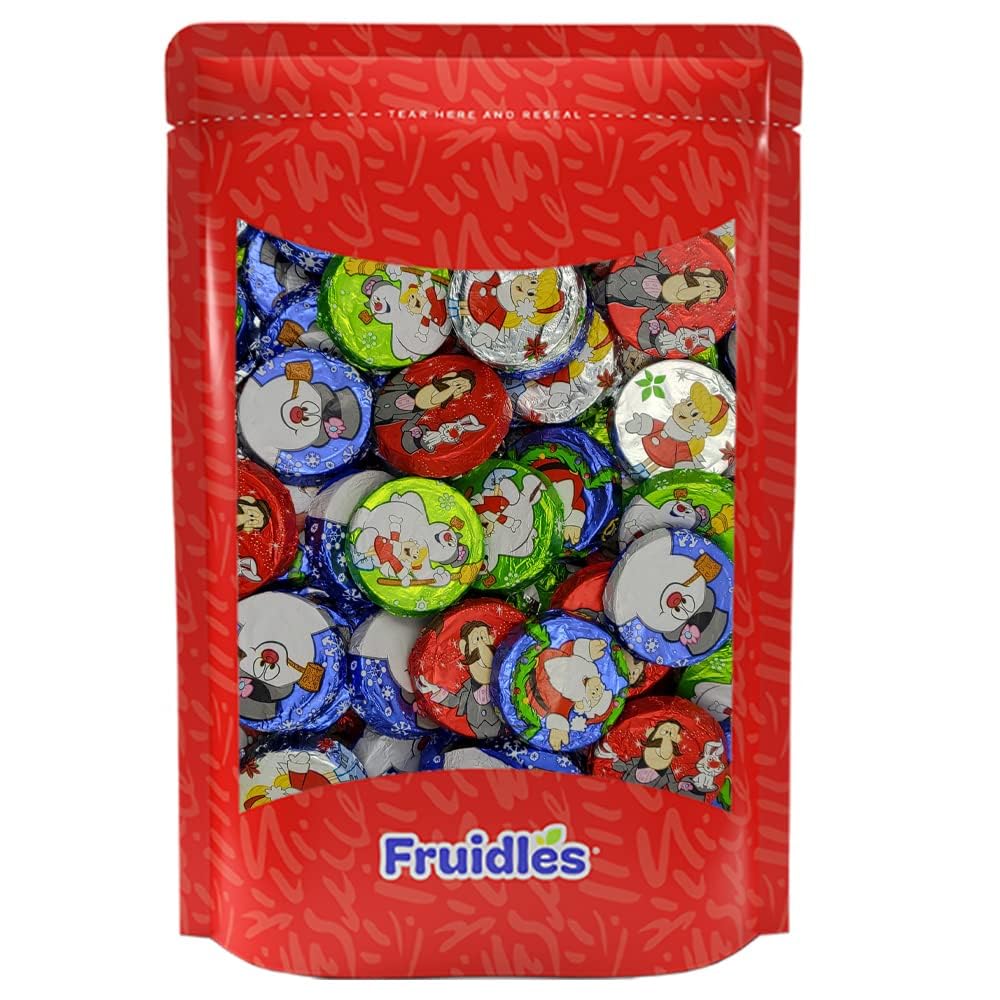 Fruidles Christmas Milk Chocolate Snowman Themed Discs, Double Crisps, Party Bag Fillers, Individually Wrapped Foils, Kosher Certified Dairy