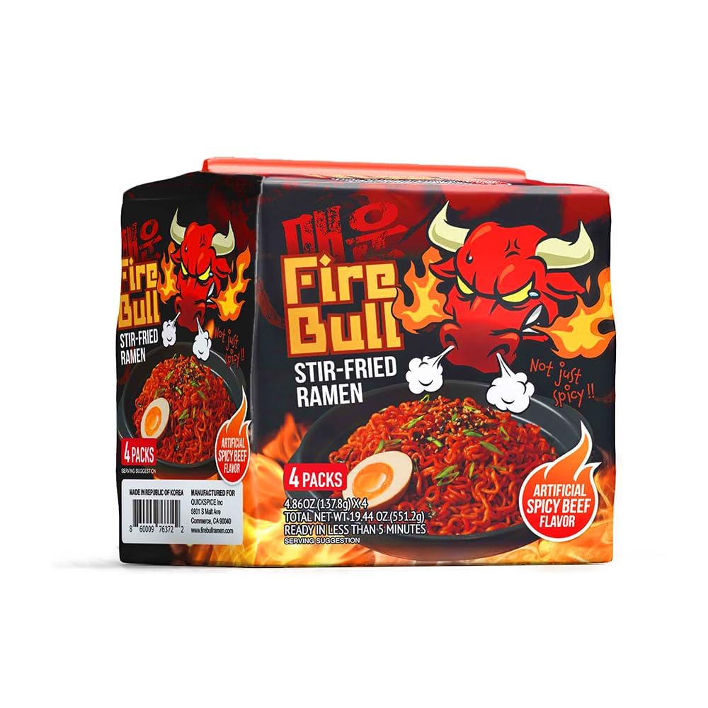 [Fire Bull Ramen] Intense Spicy Stir-Fried Ramen | Authentic Korean Heat Meets Flavorful Delight | Thick, Chewy Noodles | Quick & Easy Meal (4