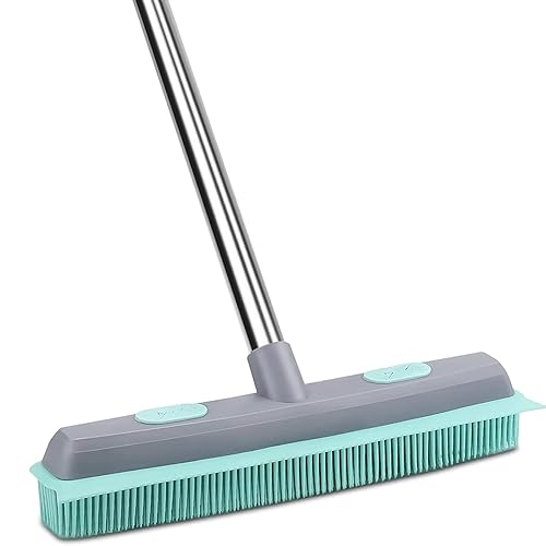 Pet Carpet Hair Rubber Broom with 49inch Long Handle, Portable Detailing Lint Remover, Soft Push Broom for Fluff Carpet, Hardwood, Tile, Window