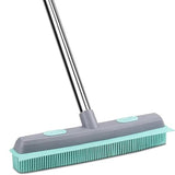 Pet Carpet Hair Rubber Broom with 49inch Long Handle, Portable Detailing Lint Remover, Soft Push Broom for Fluff Carpet, Hardwood, Tile, Window