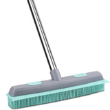 Pet Carpet Hair Rubber Broom with 49inch Long Handle, Portable Detailing Lint Remover, Soft Push Broom for Fluff Carpet, Hardwood, Tile, Window