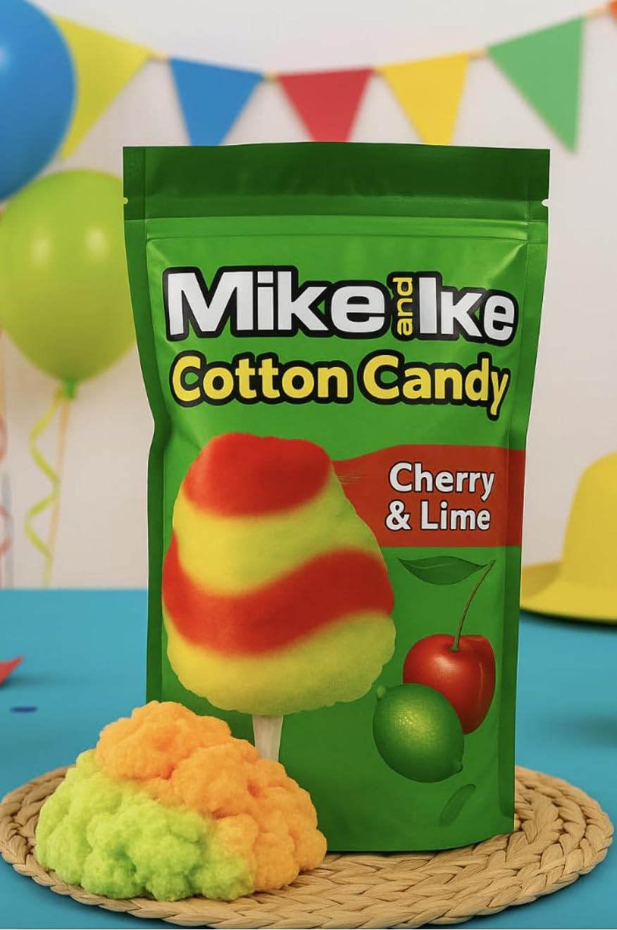 Mike and Ike Cotton Candy, Cherry Lime and Strawberry Lemon Flavors, Soft Fluffy Sugar Floss, 2 Pack