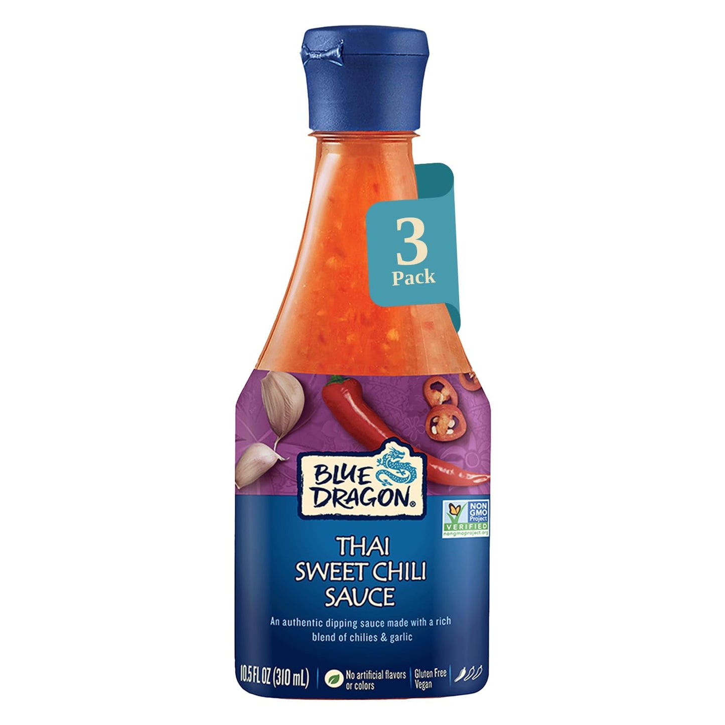 Blue Dragon Thai Sweet Chili Sauce - 10.5oz (Pack of 3) - No Artificial Flavors Or Colors - Made with Red Chilies & Garlic - Vegan, Non-GMO Verified