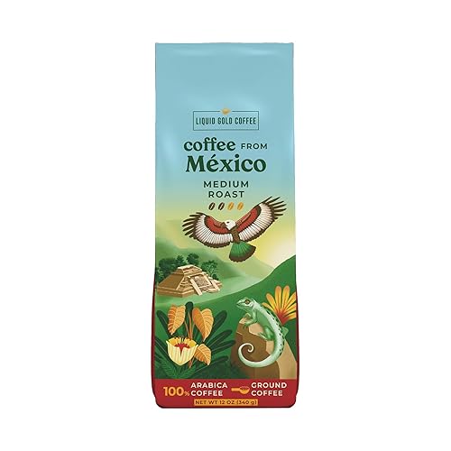 Coffee from Mexico Medium Roast Ground, 12 OZ Bag (340 Grams), by Liquid Gold Coffee, 100% Arabica Beans, 100% Arabica, Fair Trade, From Marachi