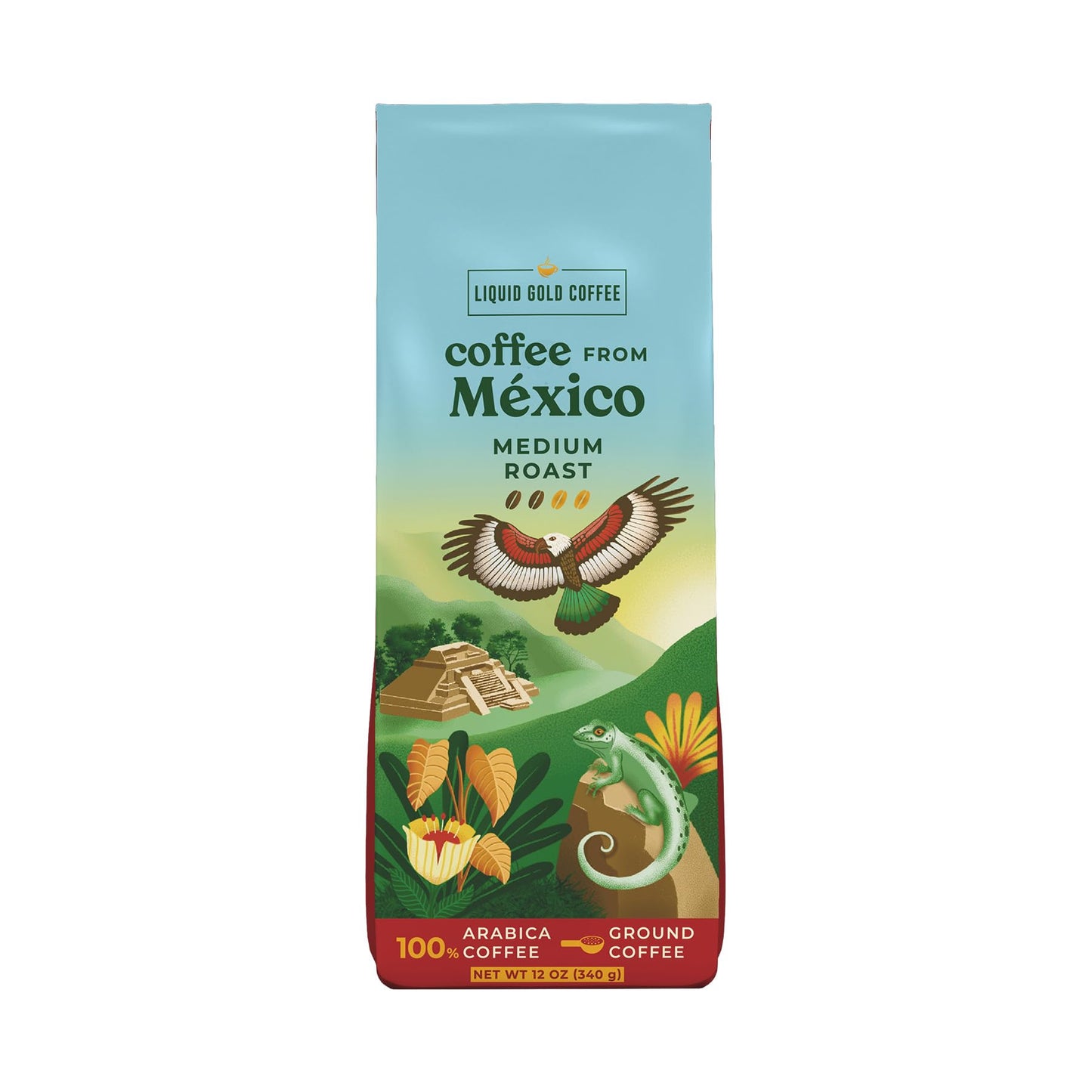 Coffee from Mexico Medium Roast Ground, 12 OZ Bag (340 Grams), by Liquid Gold Coffee, 100% Arabica Beans, 100% Arabica, Fair Trade, From Marachi