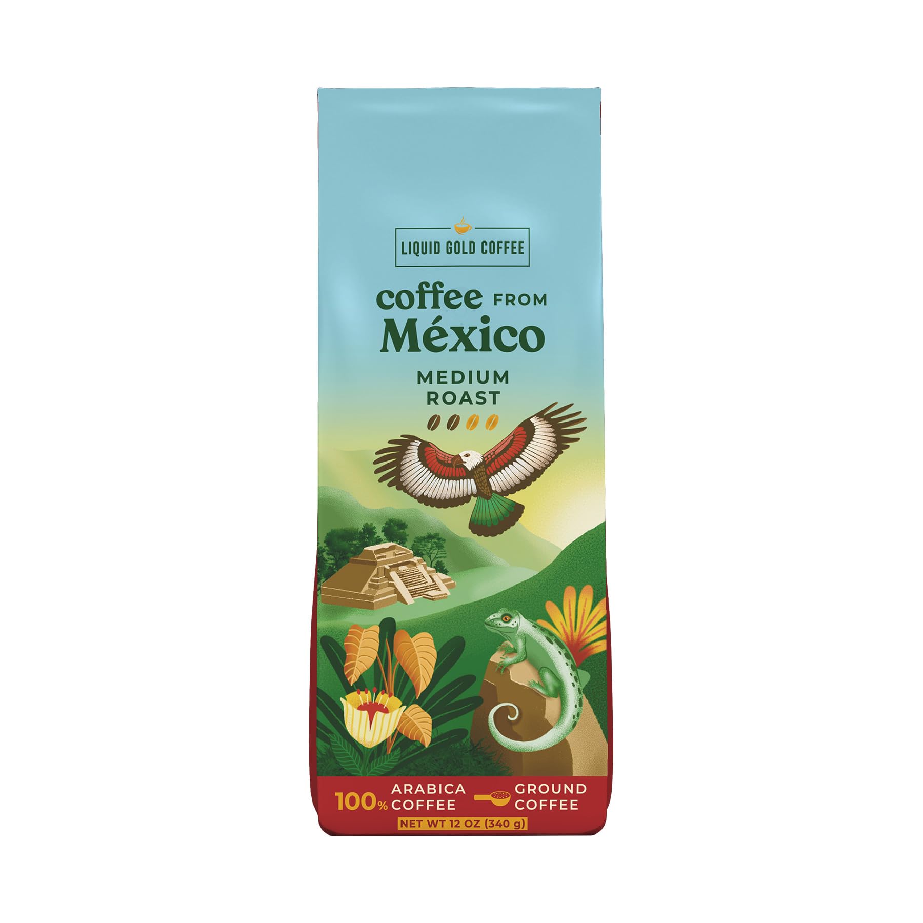 Coffee from Mexico Medium Roast Ground, 12 OZ Bag (340 Grams), by Liquid Gold Coffee, 100% Arabica Beans, 100% Arabica, Fair Trade, From Marachi