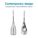Polder Sleek Stainless Steel Toilet Brush with Caddy, Slim and Discreet Design, Open-Back Design for Odor Control, Rust-Resistant Stainless Steel, 2