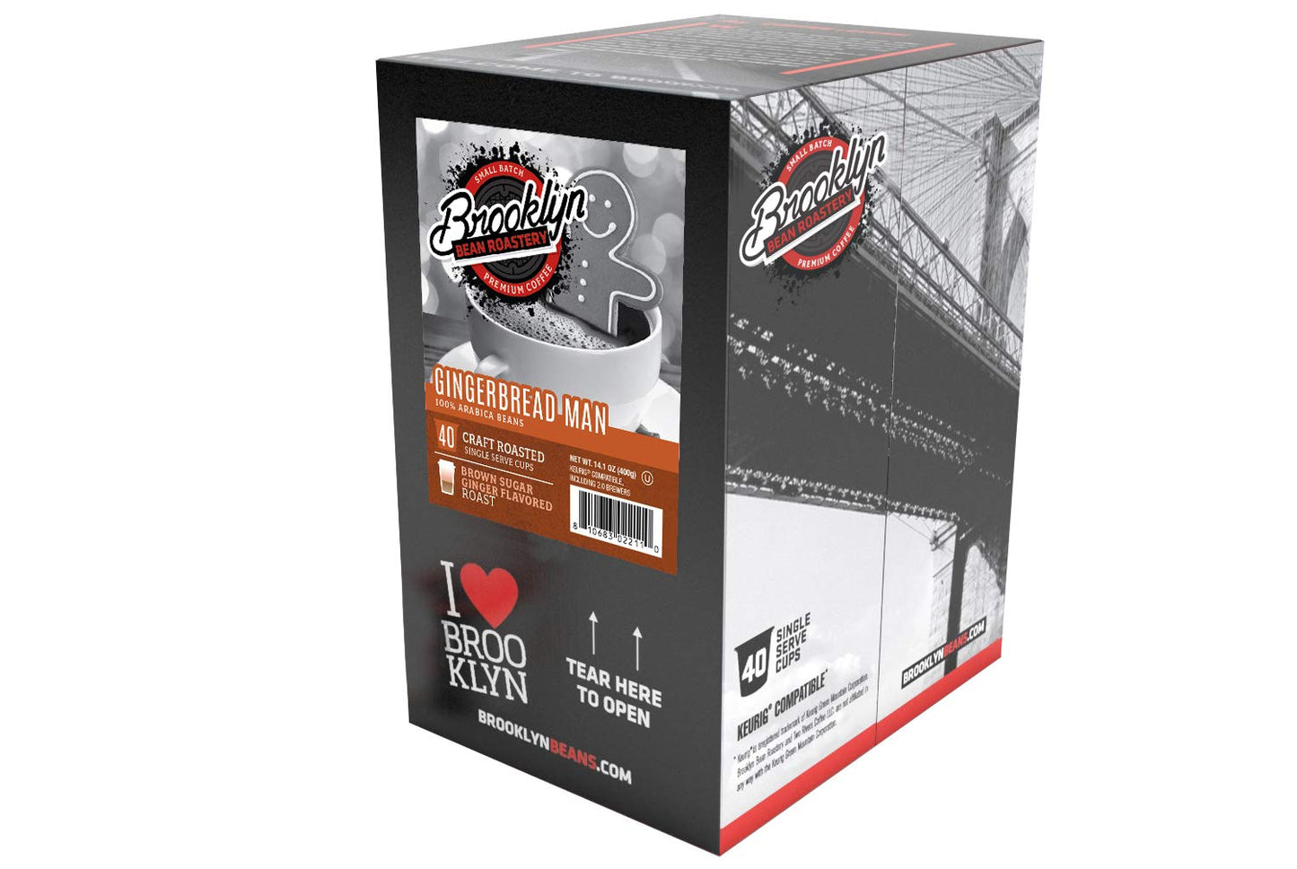 Brooklyn Beans Gingerbread Man Coffee Pods - Compatible with Keurig K Cup Brewers Including 2.0 Machines, 40 Count, Festive Gingerbread Flavored