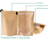 DOTUAHO 200 PCS Paper Bags with Window, 3.5" x 5.5" Resealable Bags, Stand Up Pouches, Reusable Ziplock Food Storage Bag Resealable Pouches for Foods