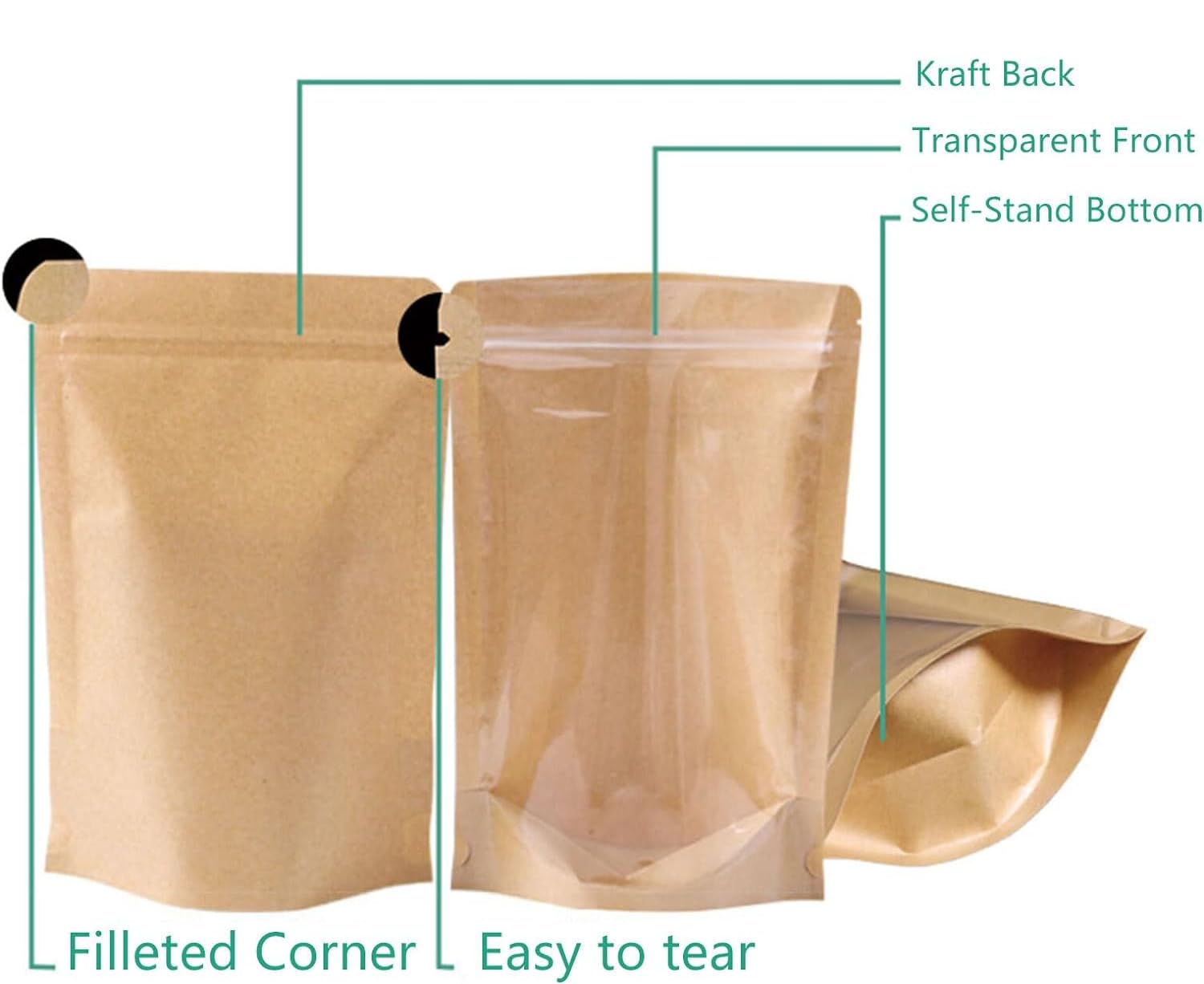 DOTUAHO 200 PCS Paper Bags with Window, 3.5" x 5.5" Resealable Bags, Stand Up Pouches, Reusable Ziplock Food Storage Bag Resealable Pouches for Foods