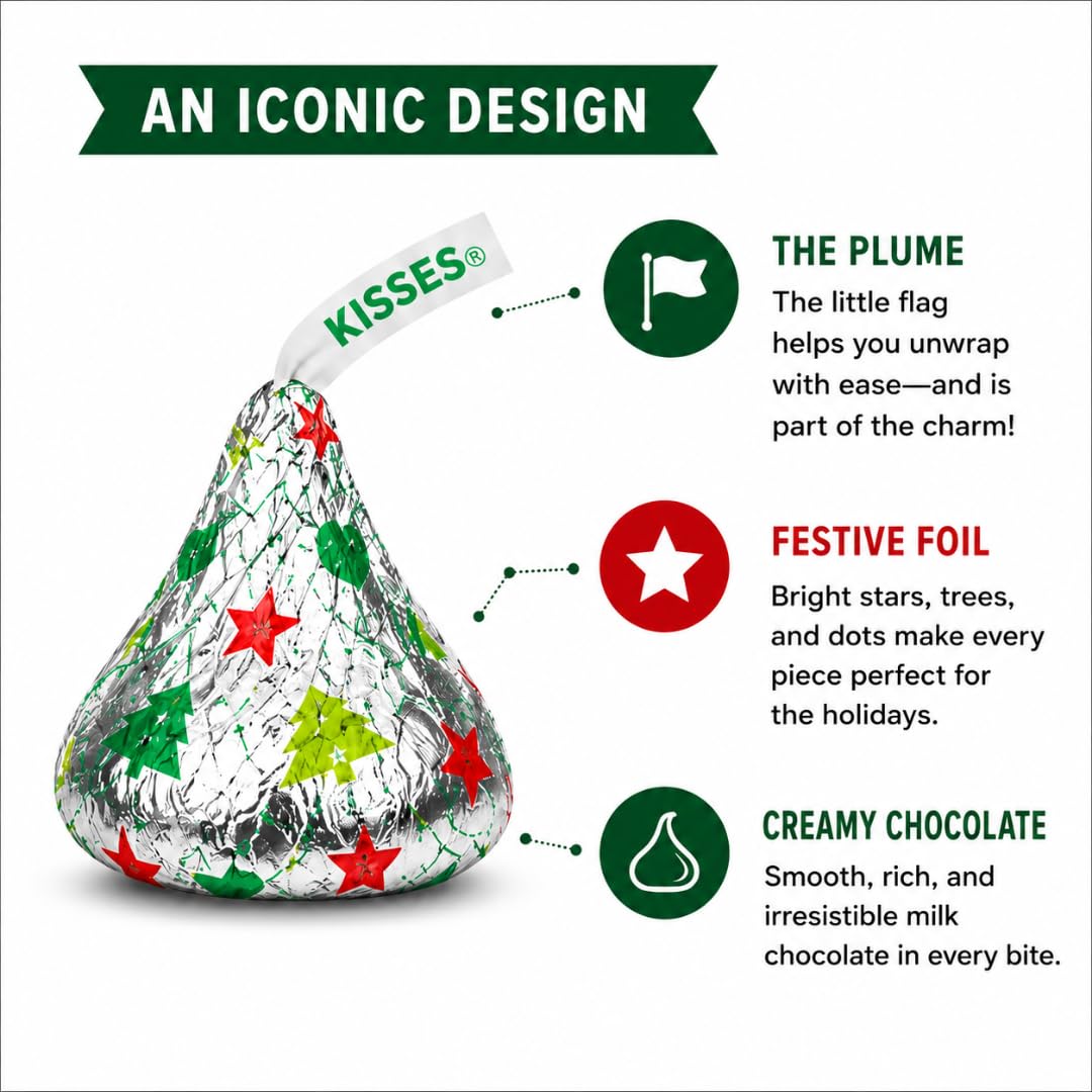 Hershe,y Kisses 2LBS Sugar Cookie Flavored Chocolate Candy 192 pcs Bulk Bag Individually Wrapped Creamy Chocolate Treats for Holiday Parties, Candy