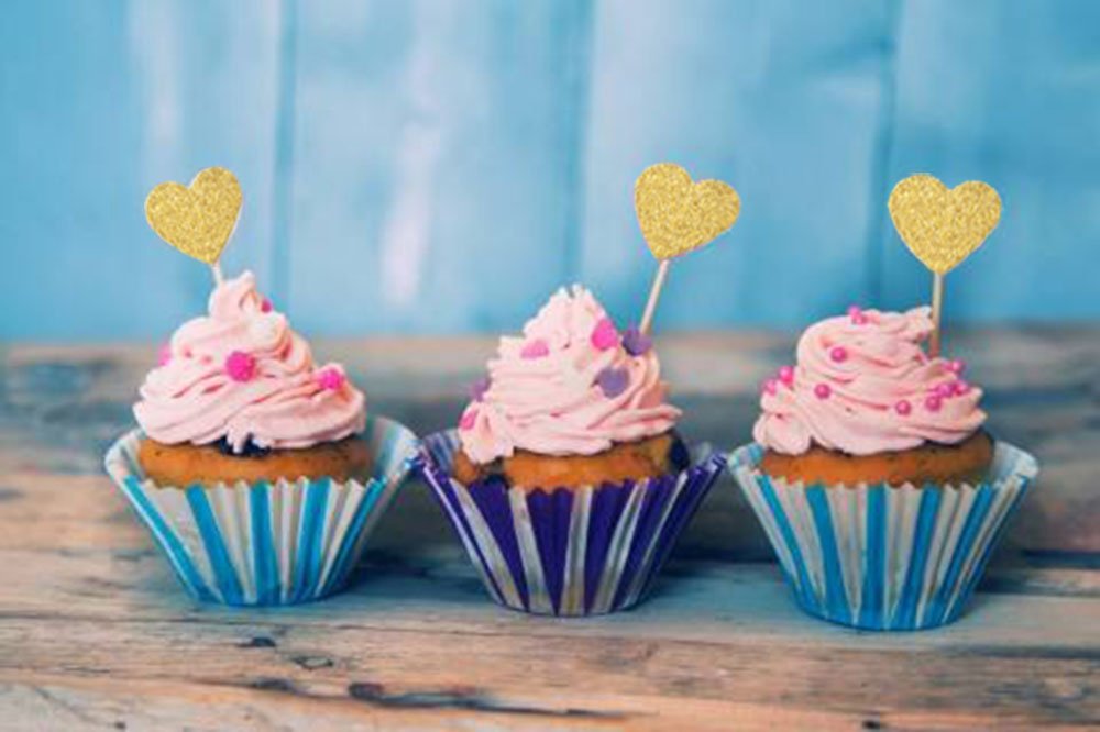 Glitter Heart Cupcake Toppers Gold Party Cupcake Decorations for Party Dessert Decorations Topper, Pack of 50