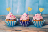 Glitter Heart Cupcake Toppers Gold Party Cupcake Decorations for Party Dessert Decorations Topper, Pack of 50