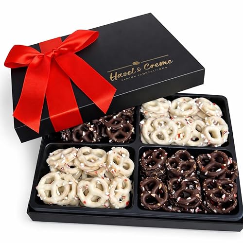 Father's Day Chocolate Covered Yogurt Peppermint Pretzel Gift Basket - Gourmet Pretzels Gift Box - Food Gift Basket - Chocolate Food Treat Gifts