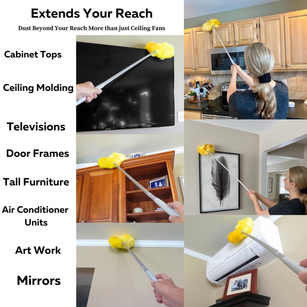 Evelots Ceiling Fan Blade Brush Cleaner - Long Extension Pole - Brush Both Sides at the Same Time - Scratch Resistant Microfiber Feather Cobweb Duster