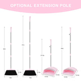 Pink Broom and Dustpan Set for Home, 52-in Long Handle Broom with Dustpan Combo with Dustpan Teeth Easy to Scrape Off Pet Hair, Indoor&Outdoor