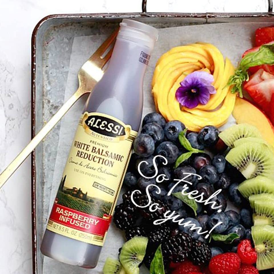 Alessi Balsamic Vinegar Reduction, Autentico from Italy, Ideal on Caprese Salad, Fruits, Cheeses, Meats, Marinades, Raspberry Balsamic (Raspberry