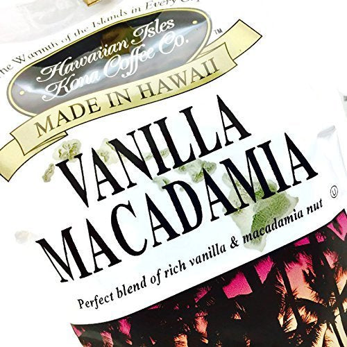 Hawaiian Isles Kona Coffee, 10% Kona Blend Gourmet Coffee, Vanilla Macadamia Nut, Ground (2 Pack)