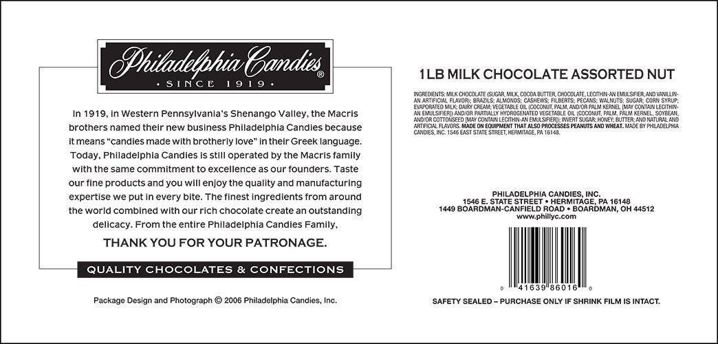 Philadelphia Candies Milk Chocolate Covered Assorted Nuts, 1 Pound Gift Box (Almond, Brazil, Cashew, Hazelnut, Pecan, Walnut)