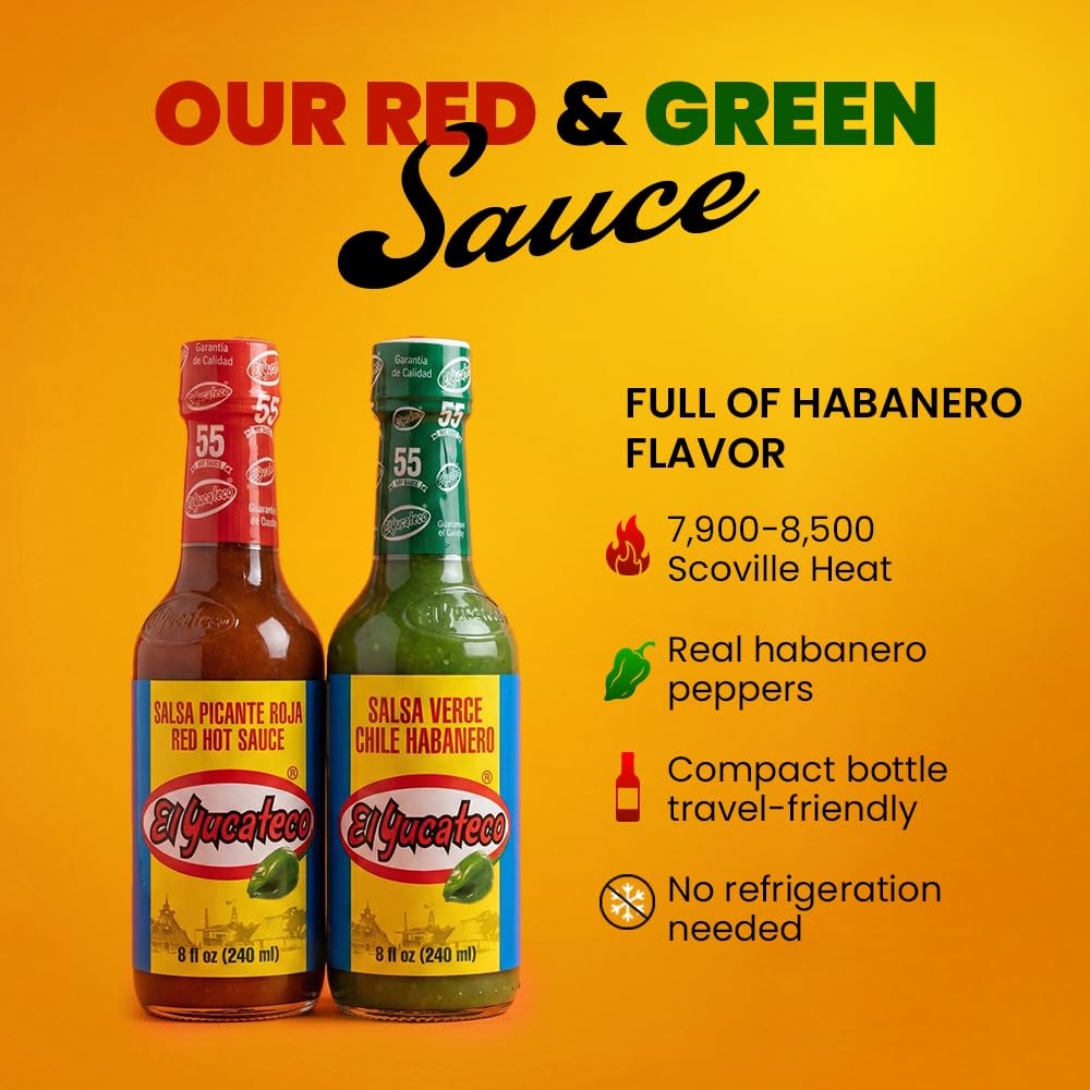 El Yucateco Habanero Hot Sauce Variety Pack, Green and Red Chile Habanero Salsa Picante