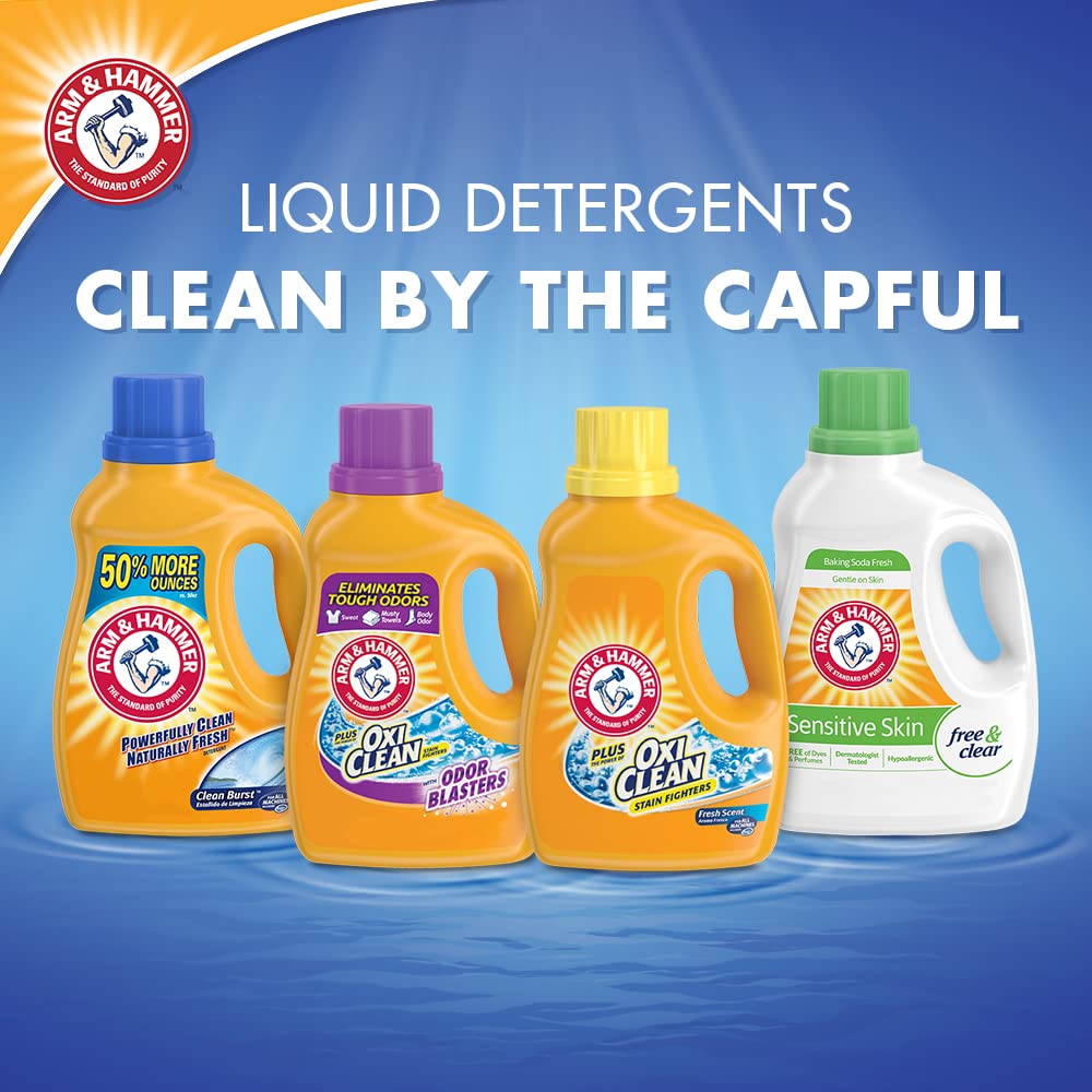 ARM & HAMMER Plus OxiClean Laundry Detergent, 5 in 1 Laundry Stain Remover, Fresh Scent Liquid Laundry Detergent, 185.5 Fl Oz Bottle