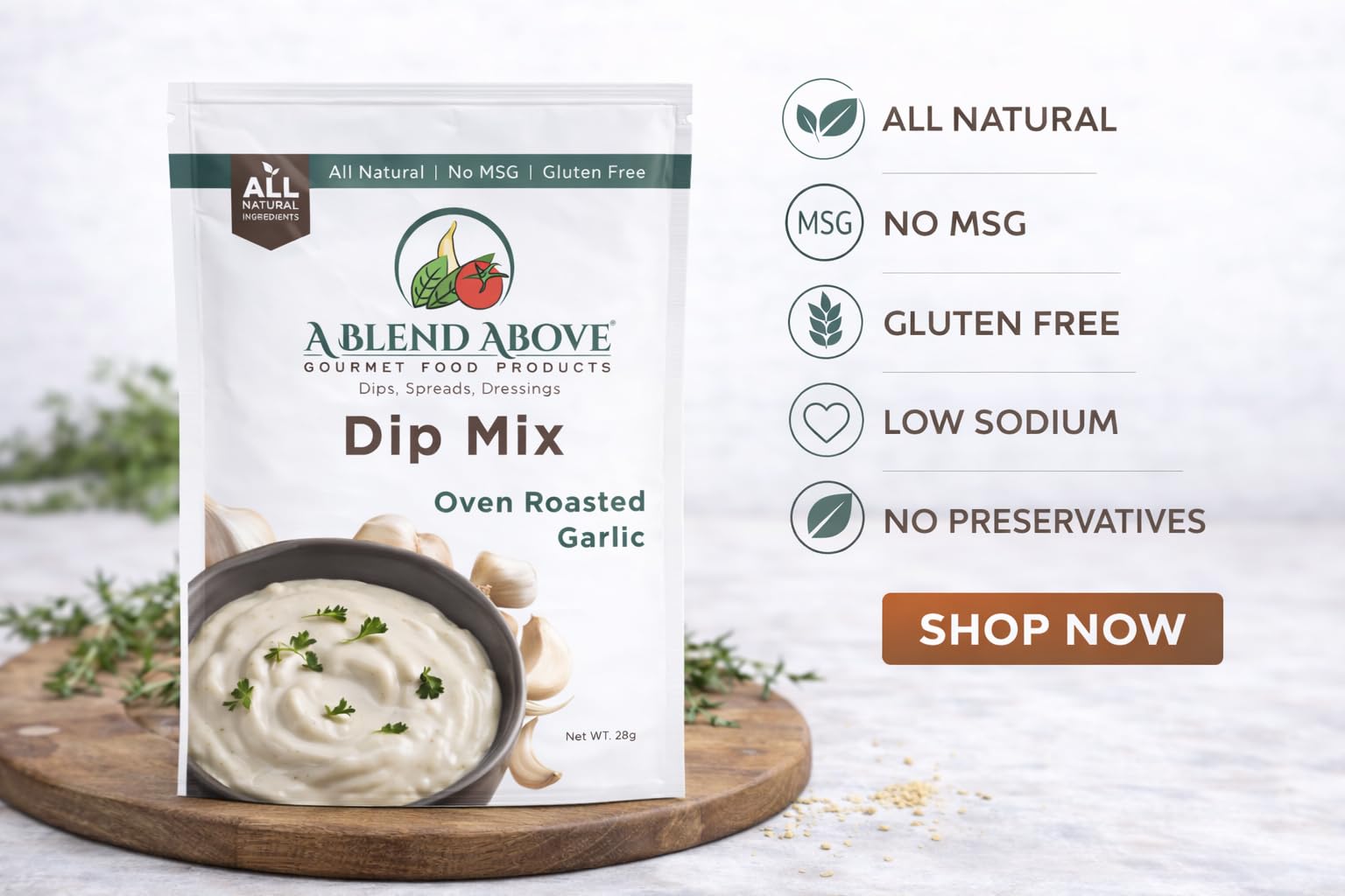A Blend Above Oven Roasted Garlic Dip Mix, 1 oz, (3 Pack), Gluten-Free, No MSG, All Natural, No Preservatives, Vegetable Dip, Keto Friendly, Low Carb