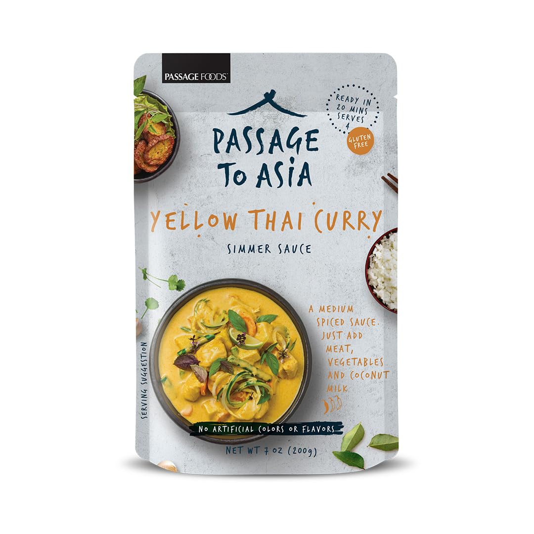 Passage to Asia Yellow Thai Curry Sauce, Mild Yellow Curry Stir Fry & Simmer Sauce, Just Add Coconut Milk, No Artificial Ingredients, Serves 4, 7 oz