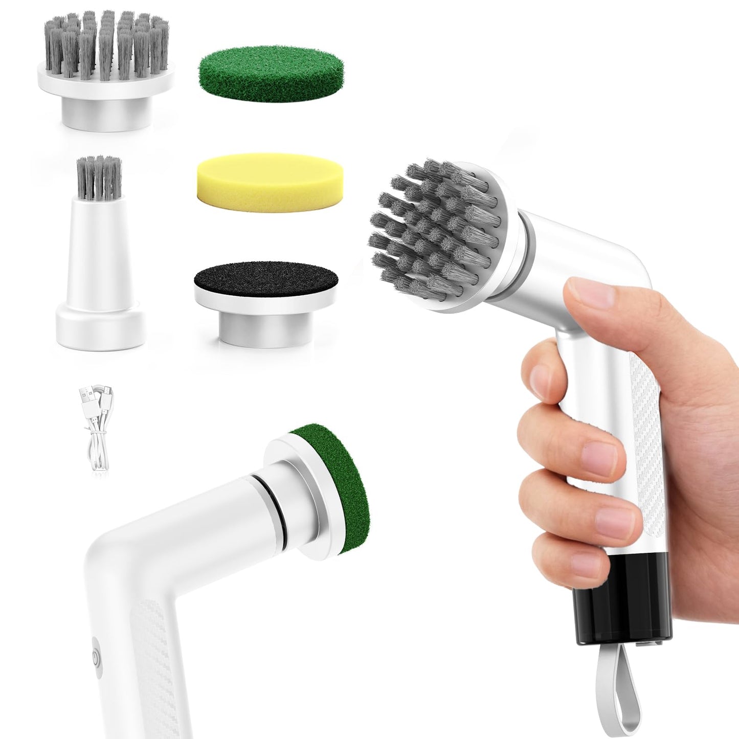 Electric Dish Scrubber, Mini Cordless Kitchen Cleaning Brush with 4 Replaceable Heads, 20W High-Torque Dual Speed, IPX7 Waterproof LED Display 90-120