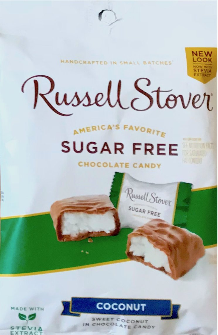 Russell Stover Sugar Free Chocolate Candy Dark Chocolate, Peanuts & Coconut Net Wt 3oz (Coconut, single)
