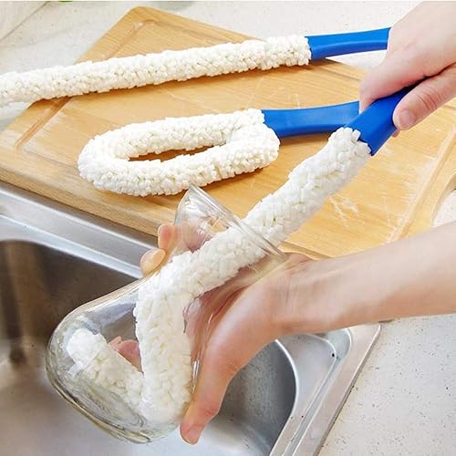 HHmei Long Cleaning Brush Foam Bottle Decanter Wine Glass Bar Kitchen Dishes| Pods| Toys Cleaner, 3D Thoroughly Flexible Multi-Function Cup Brush