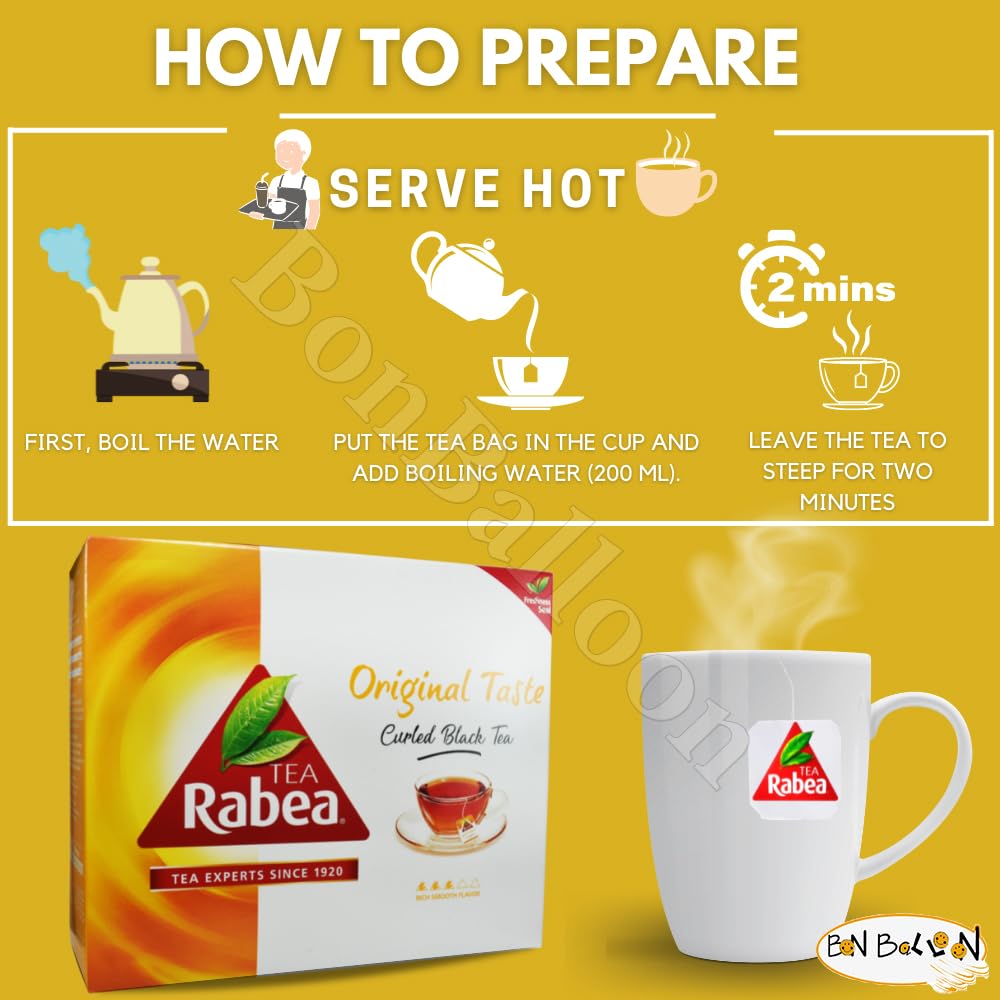 Original Taste Black Tea Rabea Bags Teas (100 Tea Bag) Kenyan Indian Pure Traditional Arabian Saudi Arabia Strong Rich Pure Oriental Natural Taste