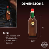 Hot Sauce Holster - Full Grain Leather Belt Holder - Solid Brass Snap - Convenient Slip-On Hot Sauce Bottle Holster - Fits 2 oz. Tabasco & Cholula