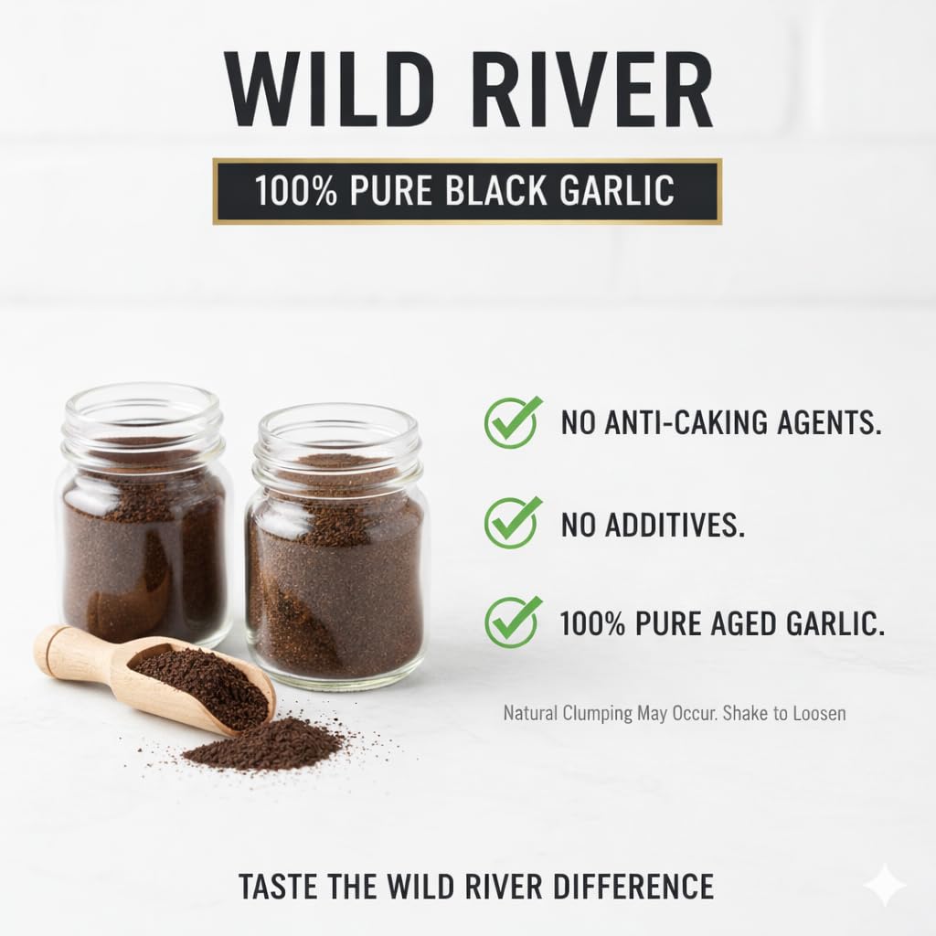 WILD RIVER BLACK GARLIC - 100% PURE Granulated Black Garlic Powder - Naturally Aged Gilroy California Garlic - Gourmet Seasoning & Umami Booster