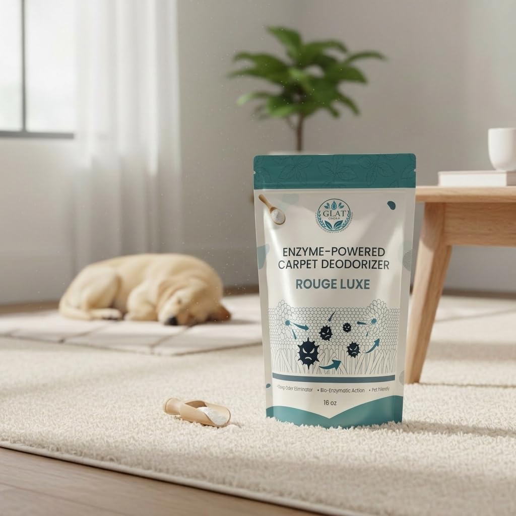 GLAT Group Enzyme-Powered Carpet Deodorizer (Powder) - Rouge Luxe | Natural Pet Odor Eliminator | Bio-Enzymatic Formula, Premium Performance, Eco