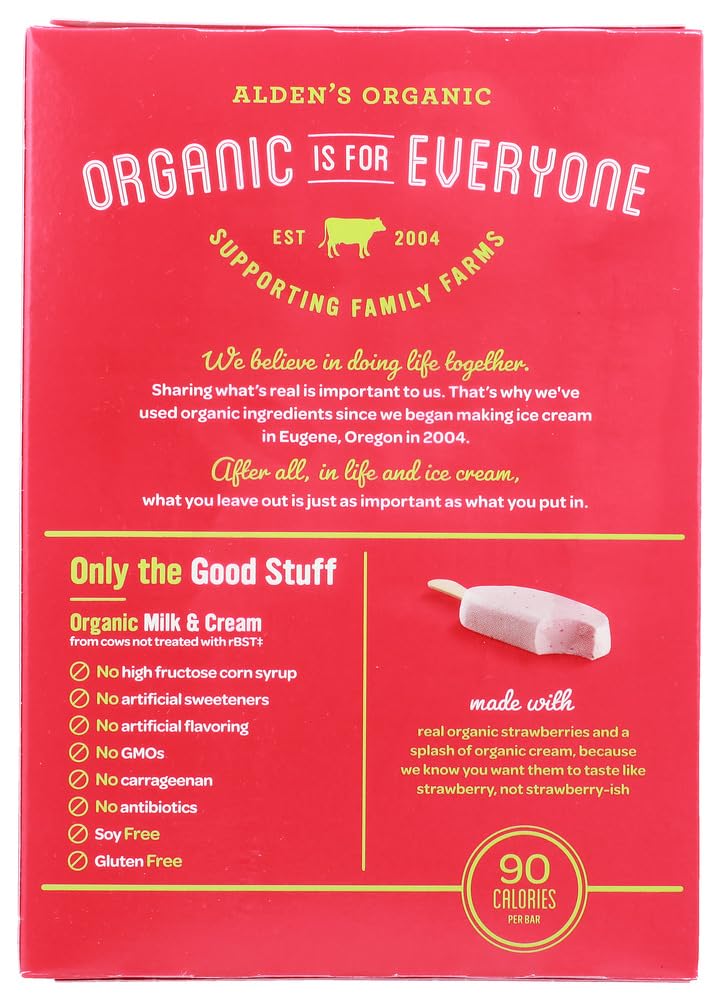 Aldens Organic Strawberry Yogurt Bar, 2.5 Fluid Ounce - 4 count per pack -- 12 packs per case.