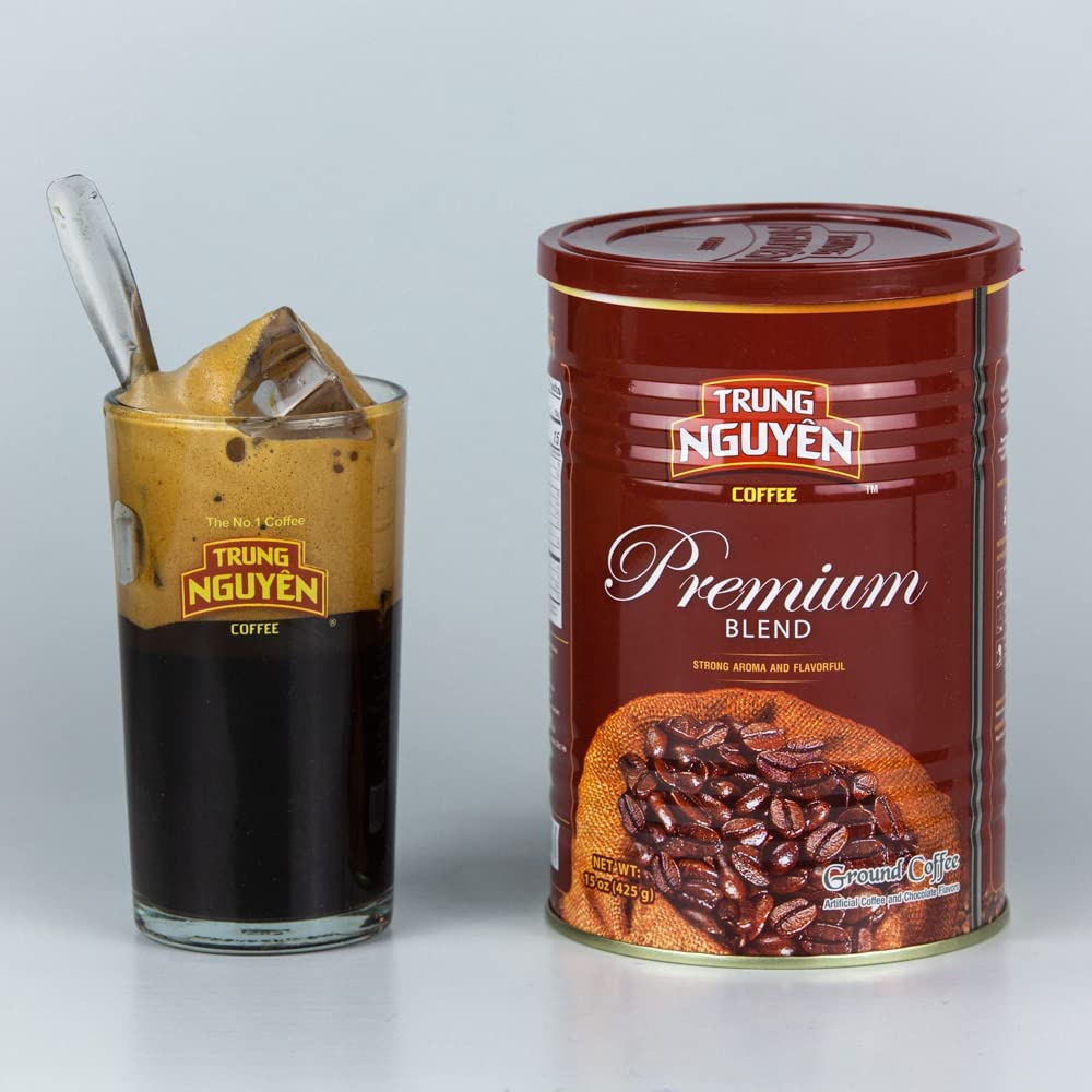 Trung Nguyen - Premium Blend - Roasted Ground Coffee Blend - Strong and Bold - Arabica & Robusta - Chocolate Flavor - Vietnamese Coffee, 15 oz Can
