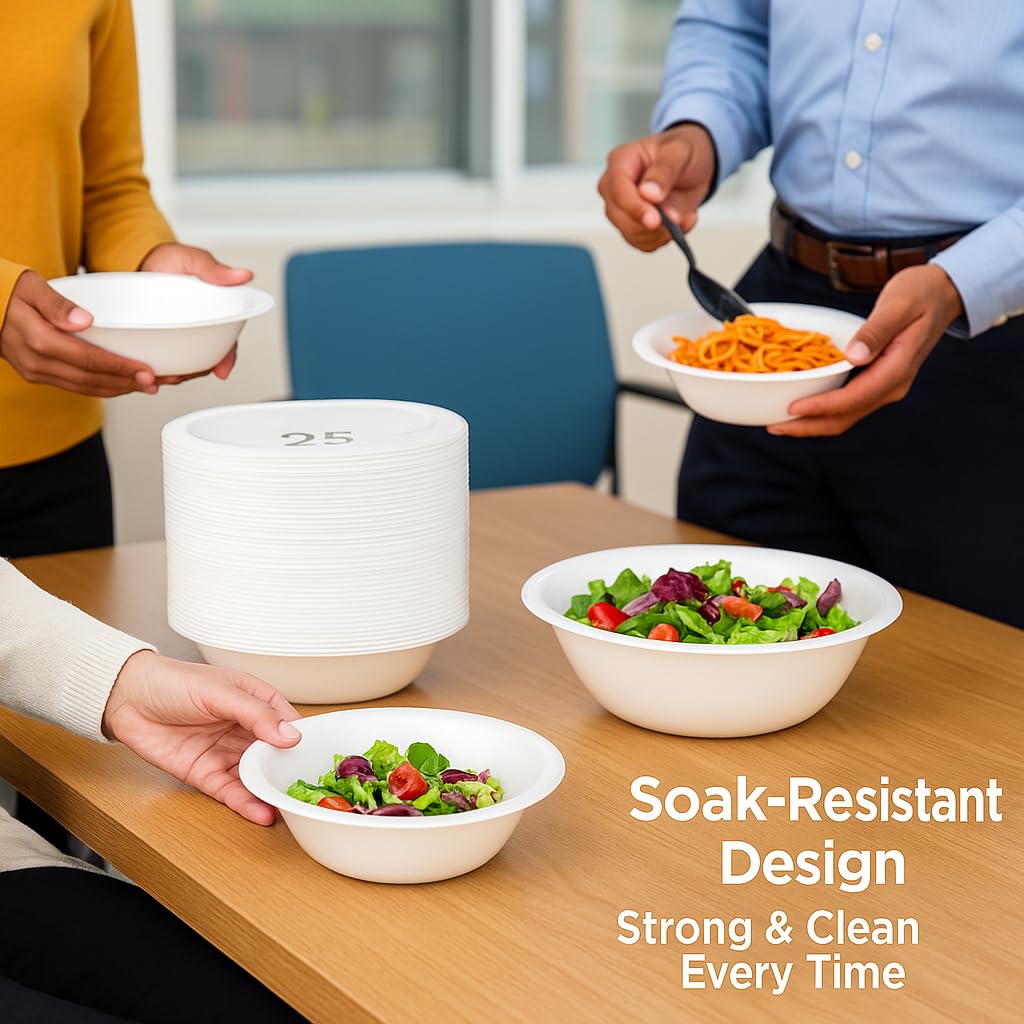 SIT MART Everyday Disposable Foam Bowls 20 oz 25 Count | Strong Leak-Resistant Design | Ideal for Hot or Cold Meals | Perfect for Party, Picnic