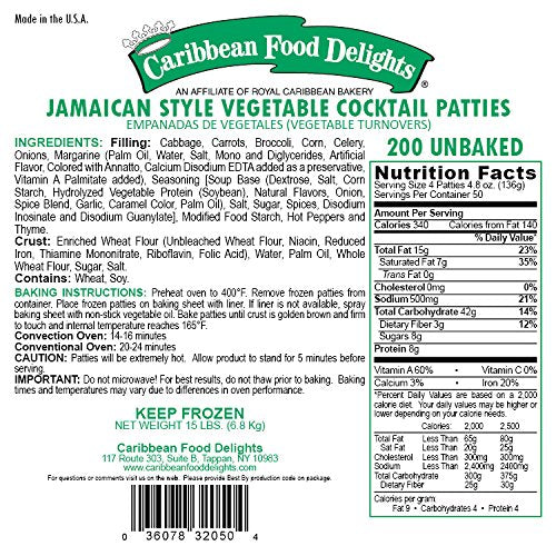 Jamaican Style Cocktail Patties, Unbaked (Vegetable, 1 case of 200 Count)
