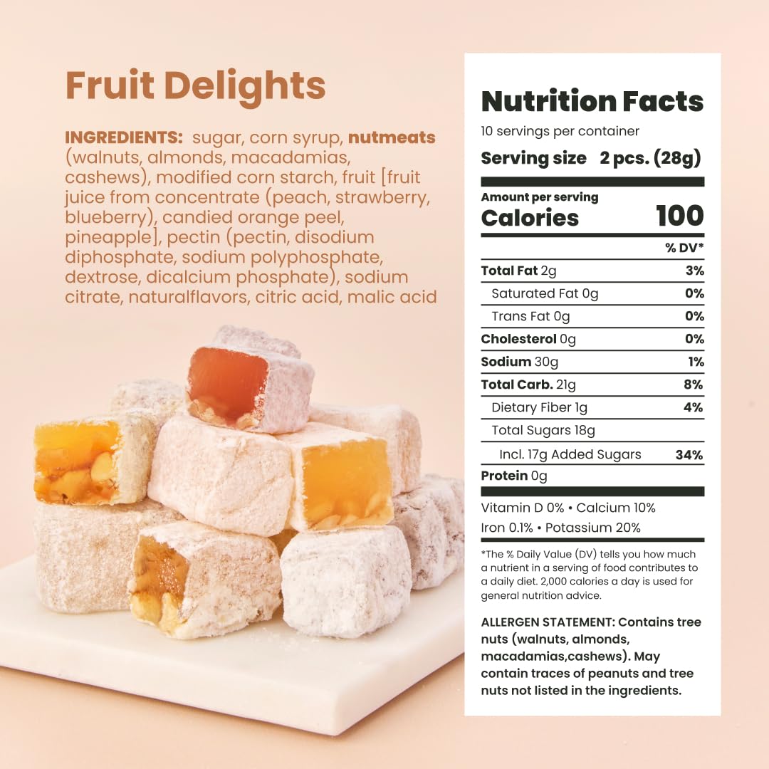 Liberty Orchards, Fruit Delights - Assorted Vegan Fruit and Nut Candies, Gluten Free, Lokum with Nuts, Strawberry & Walnut Turkish Delight Gourmet