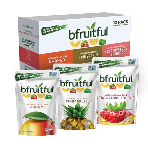 bfruitful Freeze Dried Fruit Variety Pack - Mango, Strawberry Banana & Pineapple, Freeze Dried Fruit Snacks for Kids & Adults, No Sugar Added, Vegan