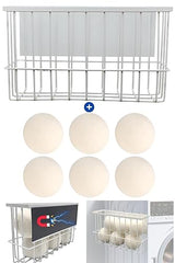 Magnetic Dryer Ball Holder Plus 6 XL Wool Dryer Balls from New Zealand Wool- Laundry Dryer Balls Storage Containers: Easy Install Without Tools