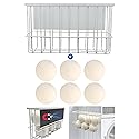 Magnetic Dryer Ball Holder Plus 6 XL Wool Dryer Balls from New Zealand Wool- Laundry Dryer Balls Storage Containers: Easy Install Without Tools