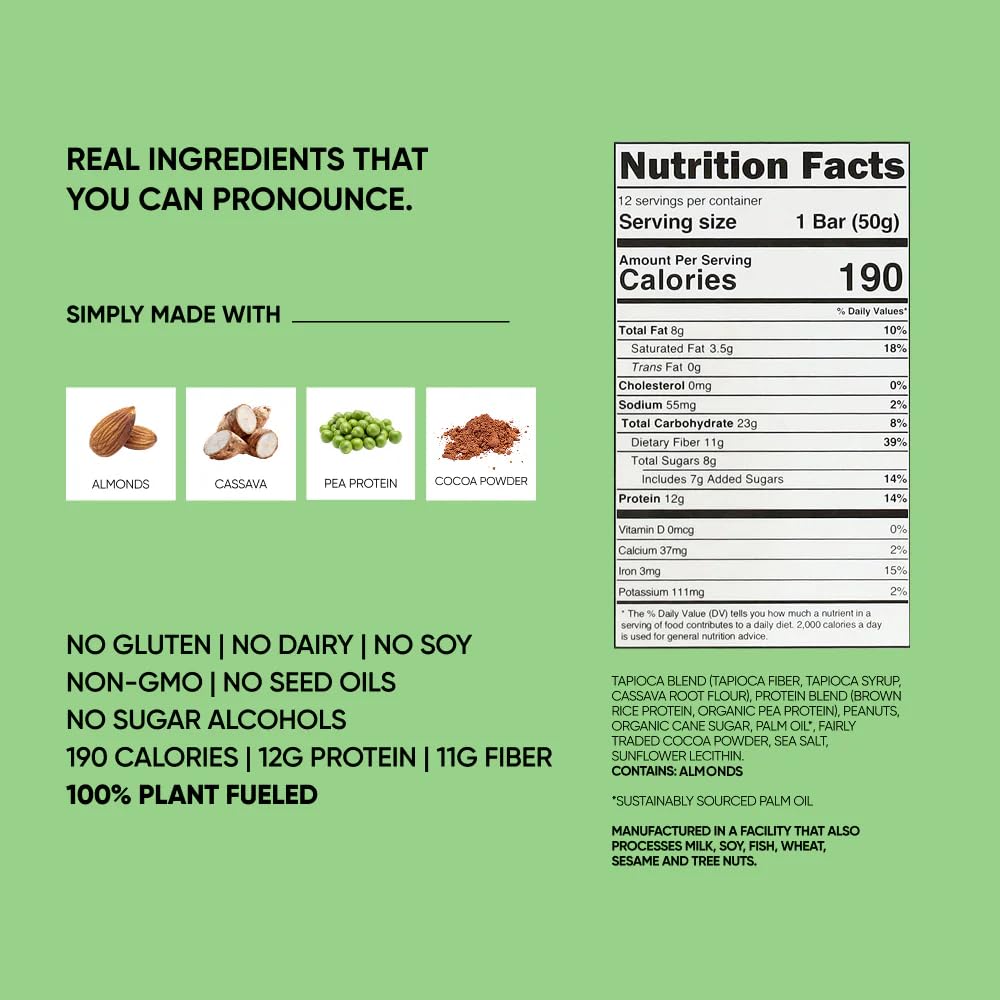 TRUBAR Vegan Protein Bar,It's Mint To Be Chip, Gluten Free, Plant Based Protein, Dairy Free, Non GMO, Soy Free, No Sugar Alcohols, 12G Protein, 12G
