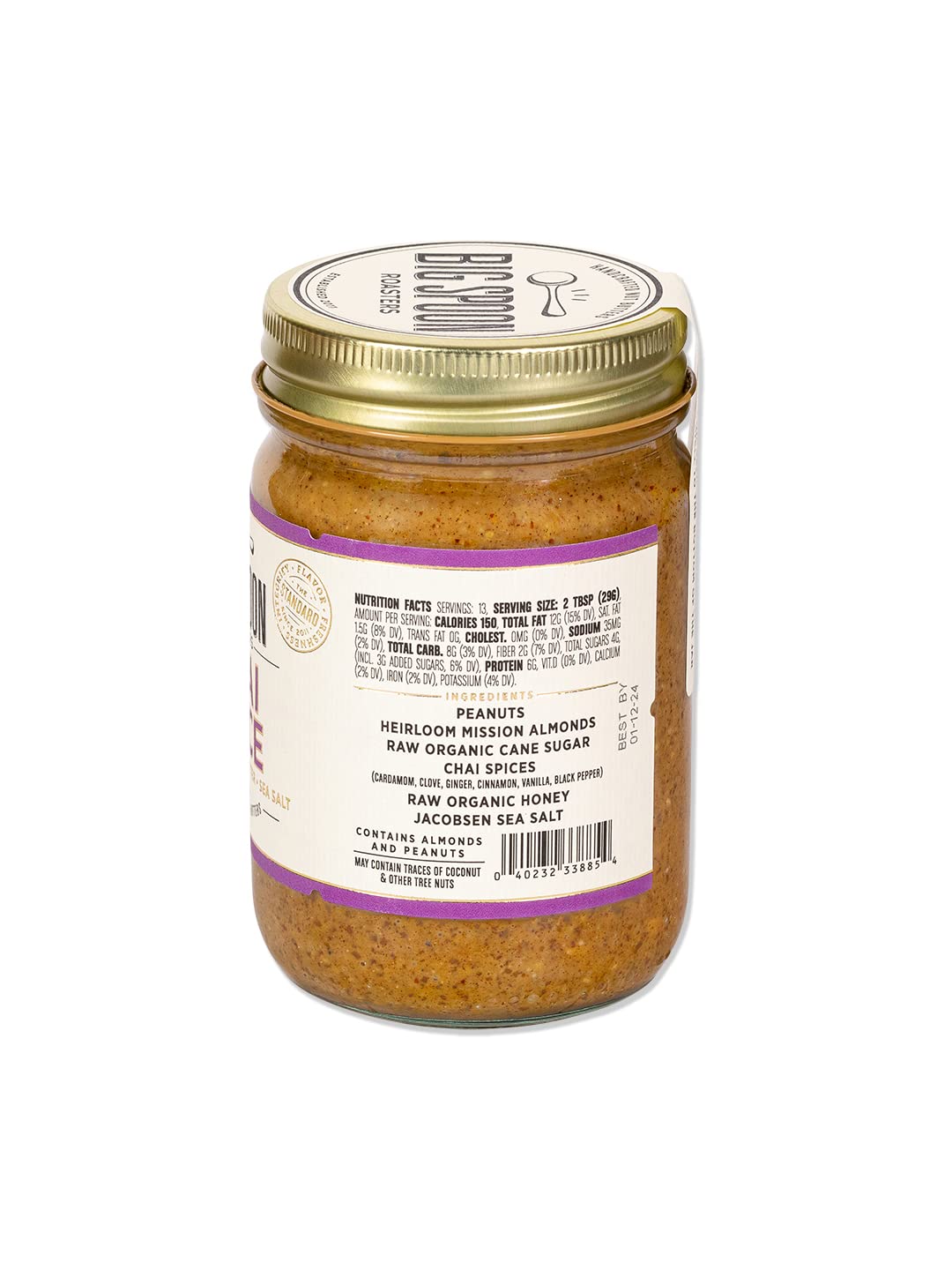 Big Spoon Roasters Chai Almond & Peanut Butter w/Raw Honey & Sea Salt - Keto Friendly, Low Sugar Almond Butter - Crunchy Almond Butter w/Bee-Friendly