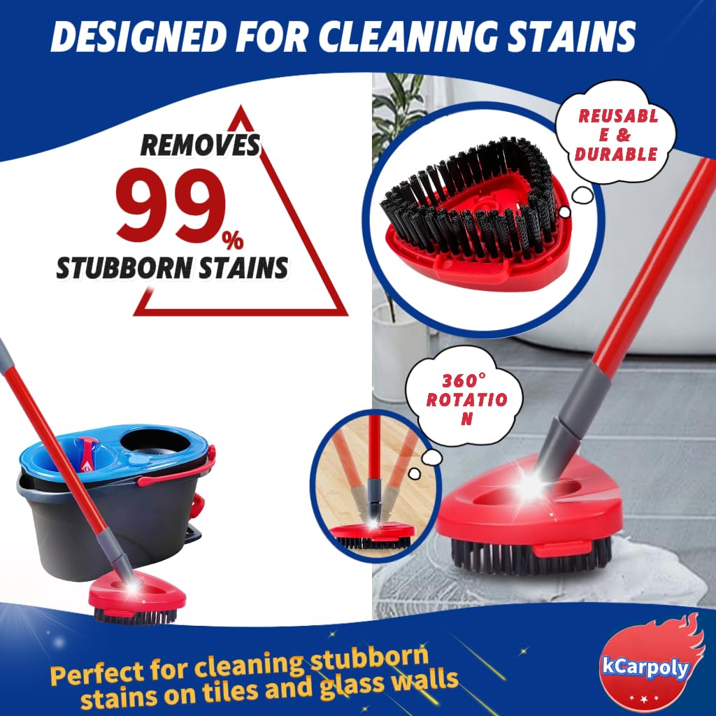 Spin Scrub Brush, 2 Pack Mop Head Replacements Compatible for O Ceda RinseClean 2 Tank System, Hard Bristle Cleaning Brush for Tile, Shower Cleaner