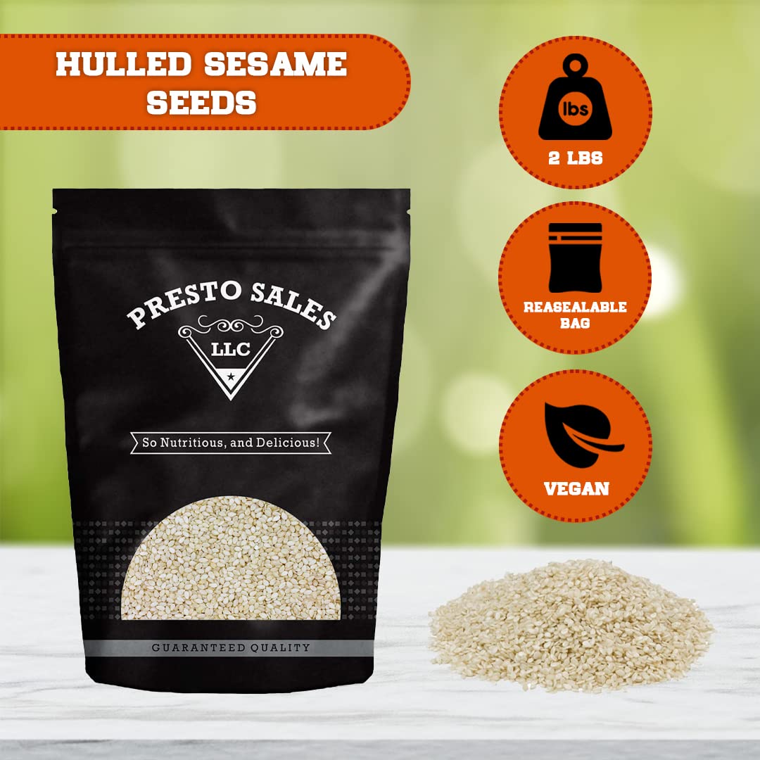 Sesame Seeds, Hulled, Blanched, Delectable, Yummy, Rich, Flavorful, Delicious, Nutty Flavor, Super Baking Useful, High Nutrition, Packed in a 2 lbs