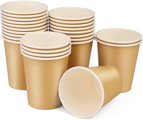 BALDCC 25 Pack 8 oz Disposable Paper Cups, Disposable Coffee Cups, Hot/Cold Beverage Drinking Cup for Offices, Home Kitchens, Coffee Shops?Khaki?