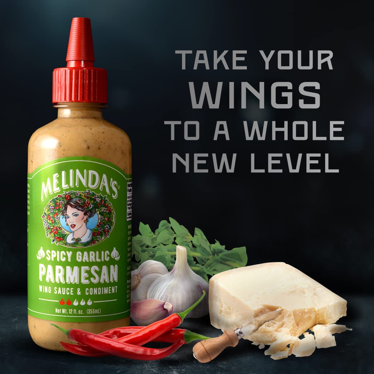 Melinda’s Spicy Garlic Parmesan Wing Sauce - Craft Garlic Parmesan Wing Sauce with Habanero Peppers, Parmesan Cheese, Fresh Garlic - Perfect