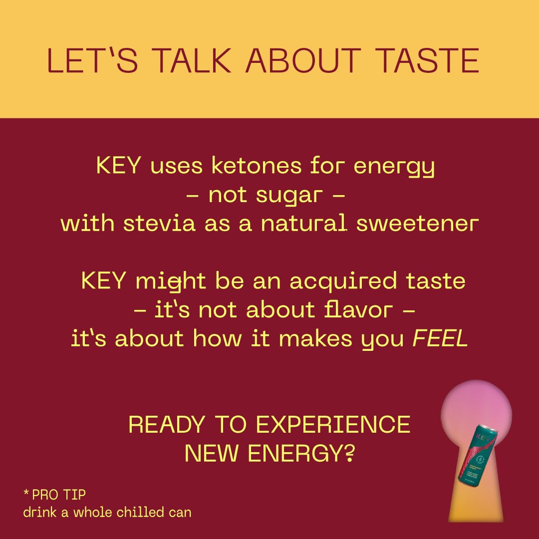 KEY Ketone Energy Drink - Sugar Free and All Natural from Ketones for Long Lasting Energy and optimal Green Tea Caffeine and L-Theanine for Mental