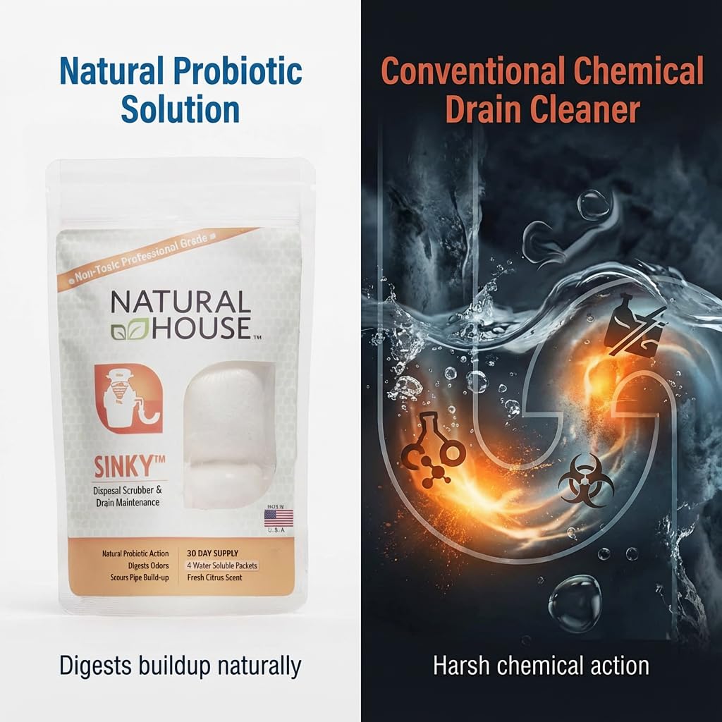 Natural House Sinky - Plant-Based Enzyme Drain Cleaner & Garbage Disposal Pods - Breaks Down Grease, Food Scraps - Septic-Safe, Plumbing-Friendly